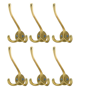 WEBI 6 Set Bling Triple Coat Hanger Hat Rack Bath Towel Clothes Key Hook Rail Garment Holder, Wall Mounted Entryway Kitchen Home Office Garage Organizer Storage, Gold-Zinc Alloy