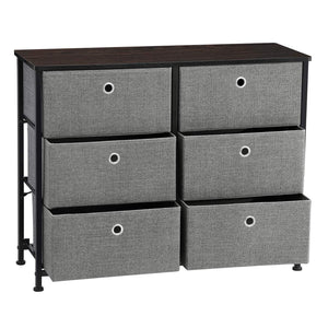 Get songmics 3 tier wide dresser storage unit with 6 easy pull fabric drawers metal frame and wooden tabletop for closet nursery hallway 31 5 x 11 8 x 24 8 inches gray ults23g