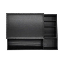 Selection dalledecor black pu leather valet tray with lid and drawer nightstand or dresser organizer vanity room dresser top tray for storage