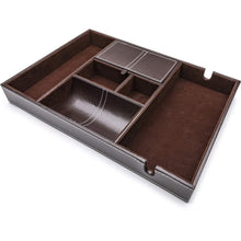 Related west end warehouse valet tray for men edc tray nightstand organizer table organizer charging station catch all dresser tray dark brown faux leather 6 compartments