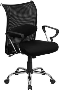 Commercial Grade Mid-Back Black Mesh Swivel Manager's Office Chair with Adjustable Lumbar Support and Arms