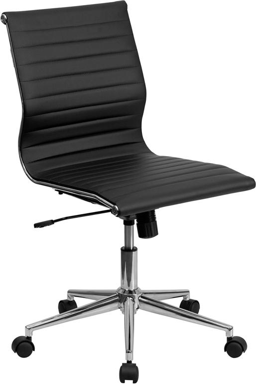 Commercial Grade Mid-Back Armless Black Ribbed Bonded Leather Swivel Conference Office Chair
