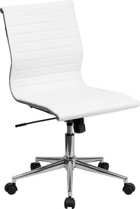 Commercial Grade Mid-Back Armless White Ribbed Bonded Leather Swivel Conference Office Chair