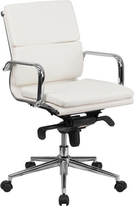 Commercial Grade Mid-Back White Bonded Leather Executive Swivel Office Chair with Synchro-Tilt Mechanism and Arms