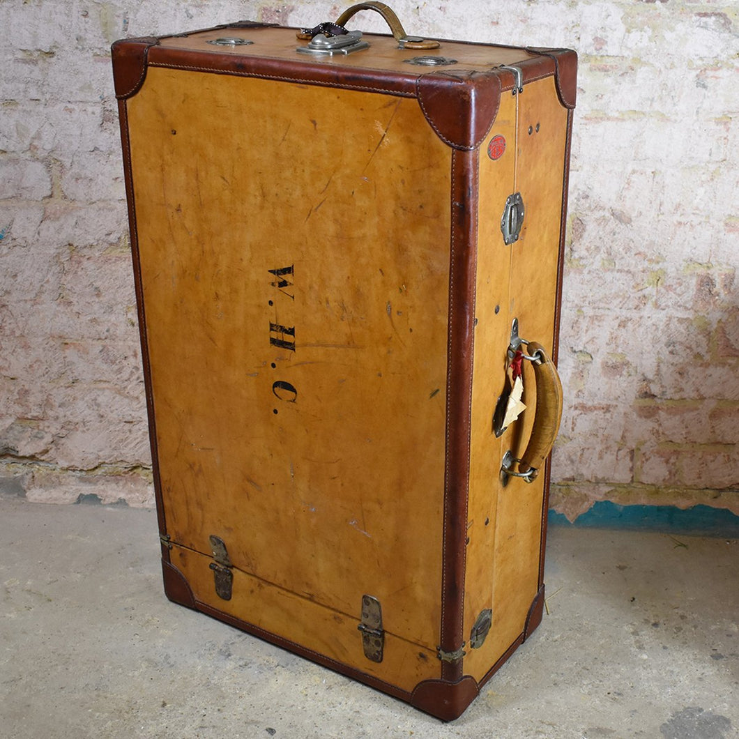 Antique Leather Travel Case Trunk Wardrobe Steamer Vintage Adventure Suitcase