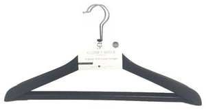 Closet Spice Rubber Coated Wide Shoulder Plastic Non-Slip Coat Hangers with Non-Slip Pant Bar - Set of 4 (Black)