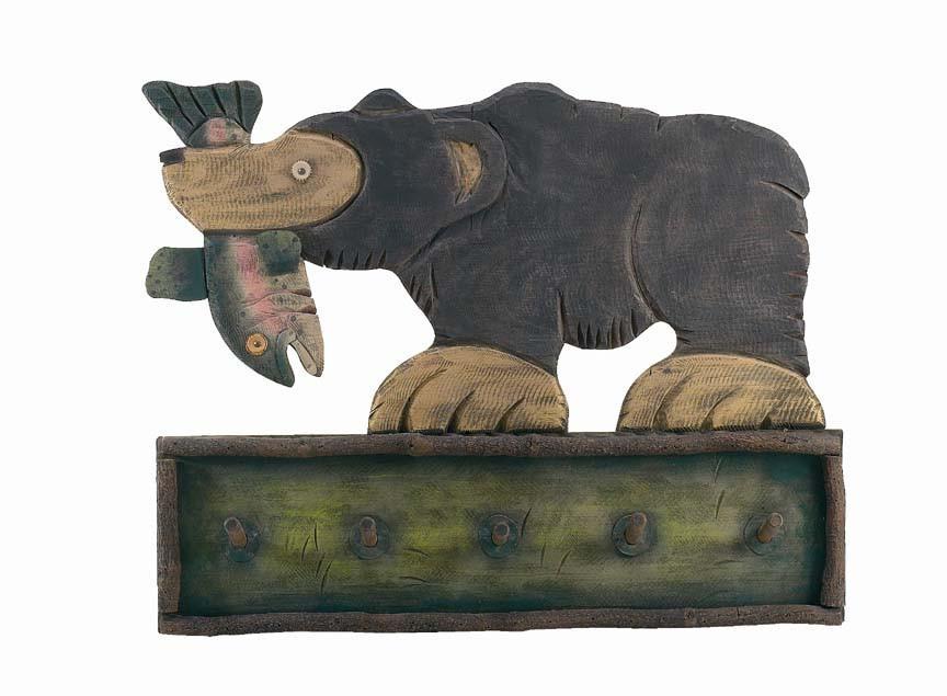 Large Trout and Bear Wall Coat Rack - 40